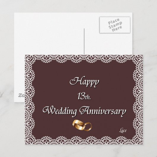 Gelukkig 13de. Weddenschap Jubileum Lace Briefkaart (Voorkant / Achterkant)