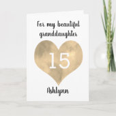 Gelukkig 15e verjaardag met gouden hart  kaart (Voorkant)