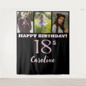 Gelukkig 18e verjaardagsfeestje, roze glitter & 3  wandkleed (Voorkant)