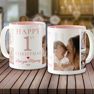 Gelukkig 1e kerstfeest, liefje mama 5 foto roze tweekleurige koffiemok