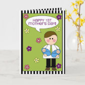 gelukkig 1st moederdag (jongenstweelingen) kaart (Gele Bloem)