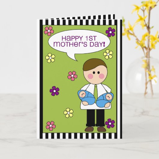 gelukkig 1st moederdag (jongenstweelingen) kaart (Gele Bloem)