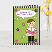 gelukkig 1st moederdag (tweelingmeisjes) kaart (Gele Bloem)