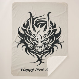 Gelukkig 2024 Jaar van Black Dragon Face Sherpa Deken