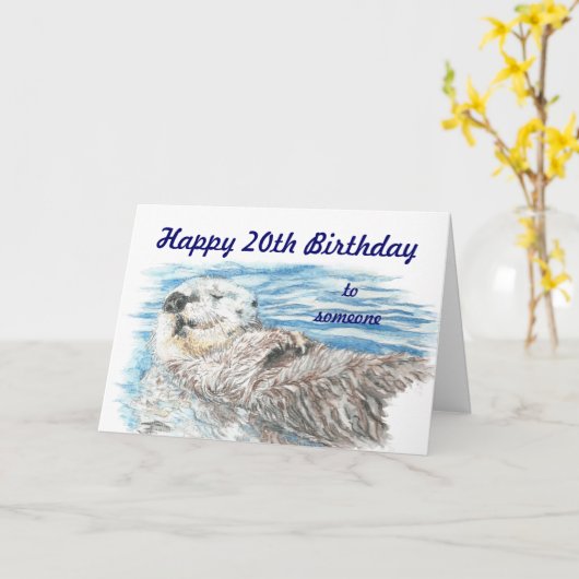 Gelukkig 20-jarig iemand absoluut Schattig Otter Kaart (Gele Bloem)