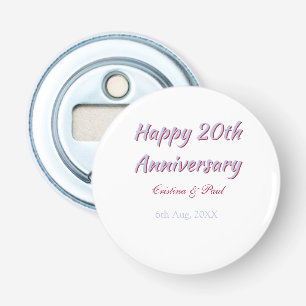Gelukkig 20-jarig jubileum PURPER MARON TROUWNAAM Button Flesopener