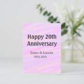 Gelukkig 20-jarig jubileum roze paarse pastel naam briefkaart (Staand voorkant)