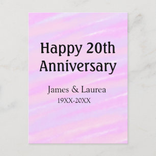 Gelukkig 20-jarig jubileum roze paarse pastel naam briefkaart