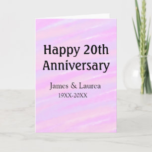 Gelukkig 20-jarig jubileum roze paarse pastel naam kaart