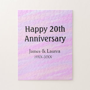 Gelukkig 20-jarig jubileum roze paarse pastel naam legpuzzel