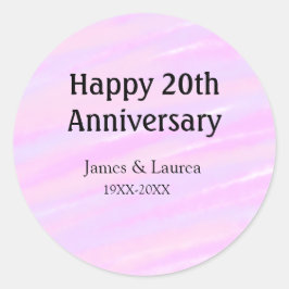 Gelukkig 20-jarig jubileum roze paarse pastel naam ronde sticker