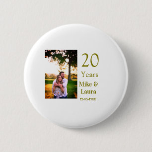 Gelukkig 20-jarig jubileum voeg koppel naam datum  ronde button 5,7 cm