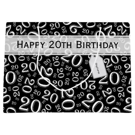 Gelukkig 20e Willekeurig Nummerpatroon Zwart/Wit Groot Cadeauzakje (Voorkant)