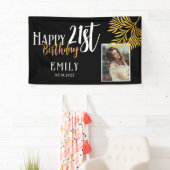 Gelukkig 21e Verjaardag Goud Loof Foto Achtergrond Spandoek (Insitu)