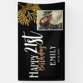 Gelukkig 21e Verjaardag Goud Loof Foto Achtergrond Spandoek (Verticaal)