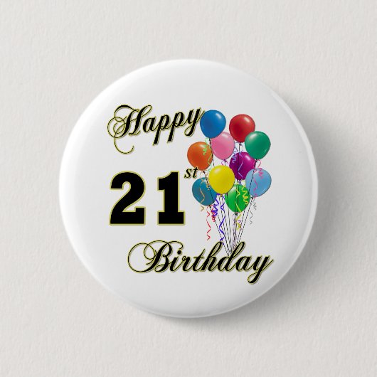 Gelukkig 21ste verjaardag met ballonnen ronde button 5,7 cm (Voorkant)