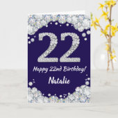 Gelukkig 22e verjaardagsfeest Navy-blauw en zilver Kaart (Gele Bloem)