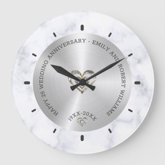 Gelukkig 25-jarig huwelijk universeel marmer en zi grote klok (Voorkant)