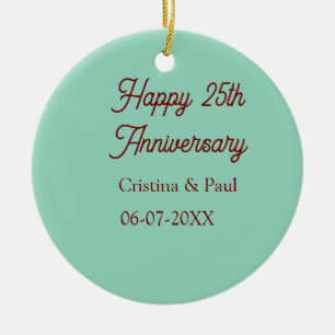 Gelukkig 25-jarig jubileum groene mauve pastel boh keramisch ornament
