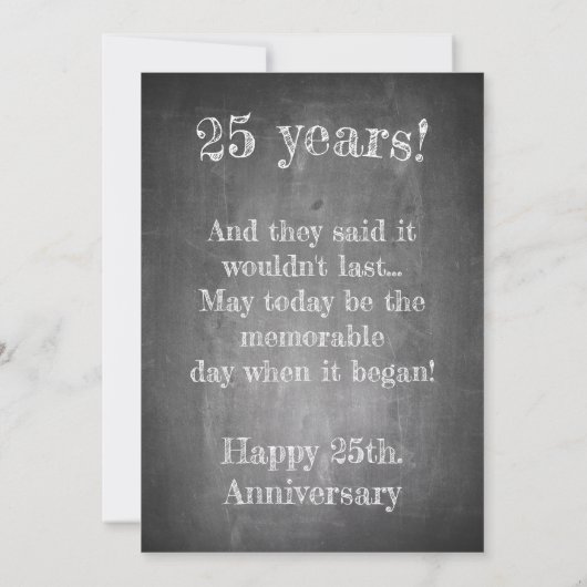 Gelukkig 25-jarig jubileum op krijtbord kaart (Achterkant)