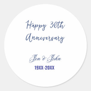 Gelukkig 30-jarig huwelijksjubileum koningsblauw t ronde sticker