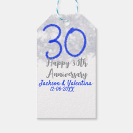 Gelukkig 30-jarig huwelijksjubileum zilver blauwe  cadeaulabel