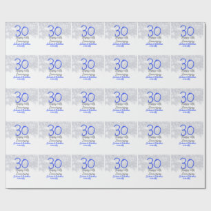 Gelukkig 30-jarig huwelijksjubileum zilver blauwe  cadeaupapier