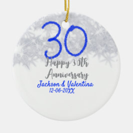 Gelukkig 30-jarig huwelijksjubileum zilver blauwe  keramisch ornament