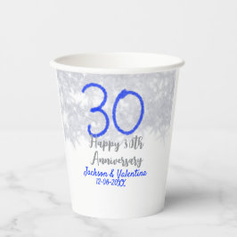 Gelukkig 30-jarig huwelijksjubileum zilver blauwe  papieren bekers