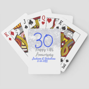 Gelukkig 30-jarig huwelijksjubileum zilver blauwe pokerkaarten