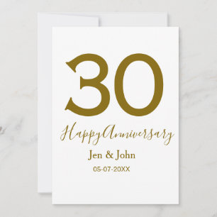 Gelukkig 30-jarig jubileum naam datum gouden hoofd kaart