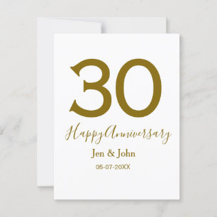 Gelukkig 30-jarig jubileum naam datum gouden lette briefkaart