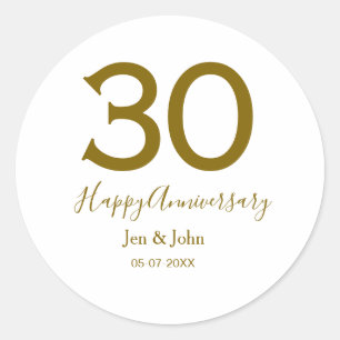 Gelukkig 30-jarig jubileum naam datum gouden lette ronde sticker