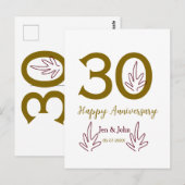 Gelukkig 30-jarig jubileum naam datum gouden rode briefkaart (Voorkant / Achterkant)