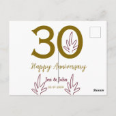 Gelukkig 30-jarig jubileum naam datum gouden rode briefkaart (Achterkant)