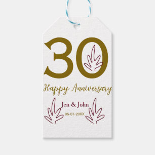 Gelukkig 30-jarig jubileum naam datum gouden rode cadeaulabel
