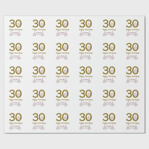 Gelukkig 30-jarig jubileum naam datum gouden rode cadeaupapier
