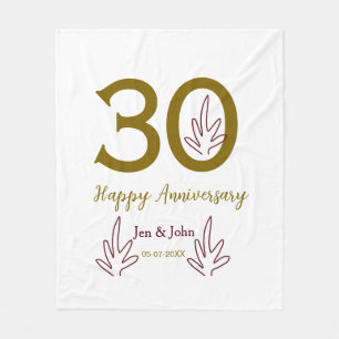 Gelukkig 30-jarig jubileum naam datum gouden rode fleece deken