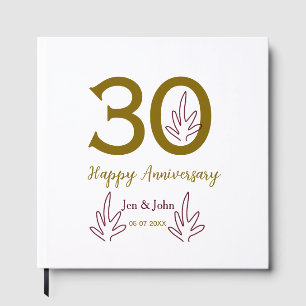 Gelukkig 30-jarig jubileum naam datum gouden rode gastenboek