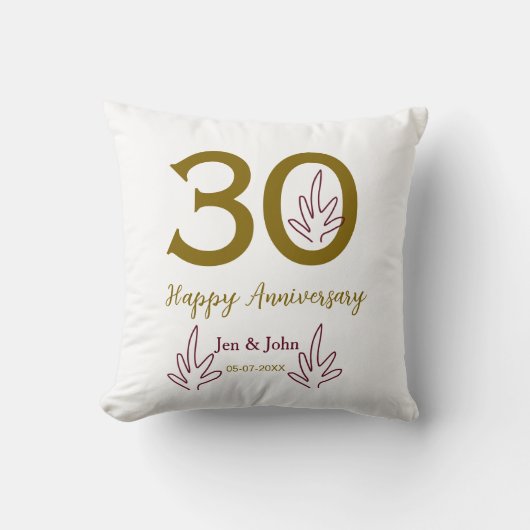 Gelukkig 30-jarig jubileum naam datum gouden rode kussen (Voorkant)