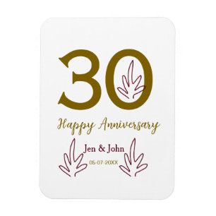 Gelukkig 30-jarig jubileum naam datum gouden rode magneet