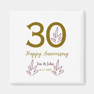 Gelukkig 30-jarig jubileum naam datum gouden rode magneet