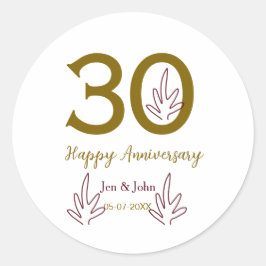 Gelukkig 30-jarig jubileum naam datum gouden rode  ronde sticker
