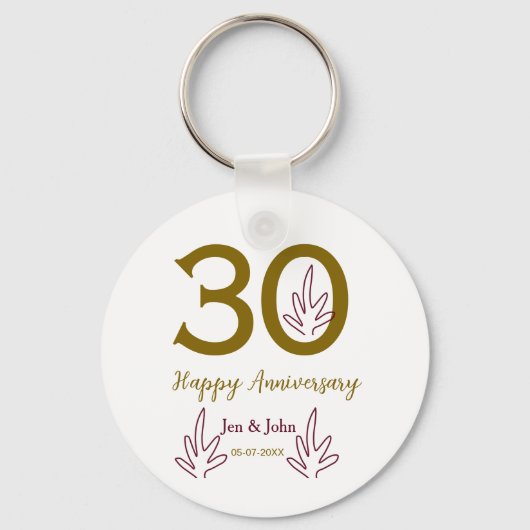 Gelukkig 30-jarig jubileum naam datum gouden rode  sleutelhanger (Voorkant)