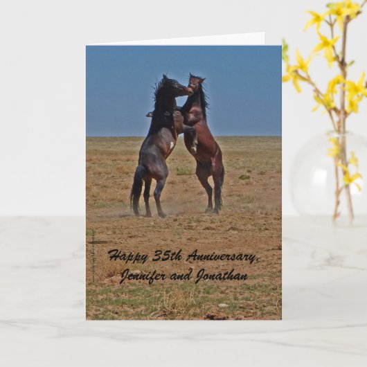 Gelukkig 35-jarig huwelijksjubileum Dansende paard Kaart (Gele Bloem)