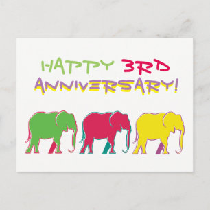 Gelukkig 3-jarig jubileum Olifanten Silhouet Neon Briefkaart