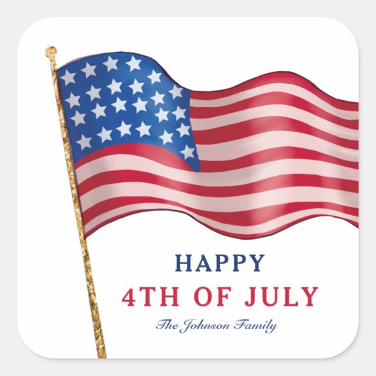 Gelukkig 4 juli Amerikaanse vlag Vierkante Sticker (Voorkant)