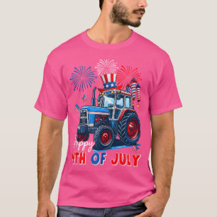 Gelukkig 4 juli Amerikaanse vlag vuurwerk tractor  T-shirt