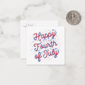 Gelukkig 4 juli briefpapierkaart (Rood/Blauw) Notitiekaartje (Voorkant / Achterkant in situ)