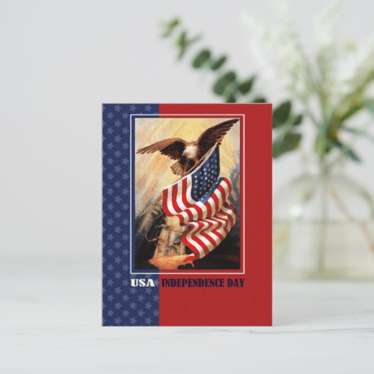 Gelukkig 4 juli.  Eagle en Amerikaanse vlag Briefkaart (Staand voorkant)